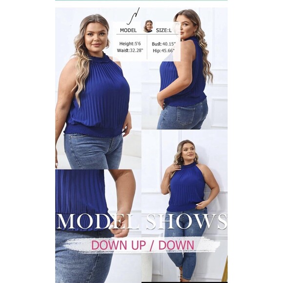 NWOT Blue Pleated Halter Medium - Picture 2 of 11